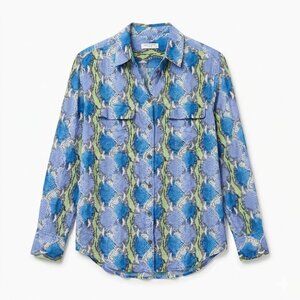 Equipment Femme XS Blue Snake Print 100% Silk Button Down Signature Slim Shirt